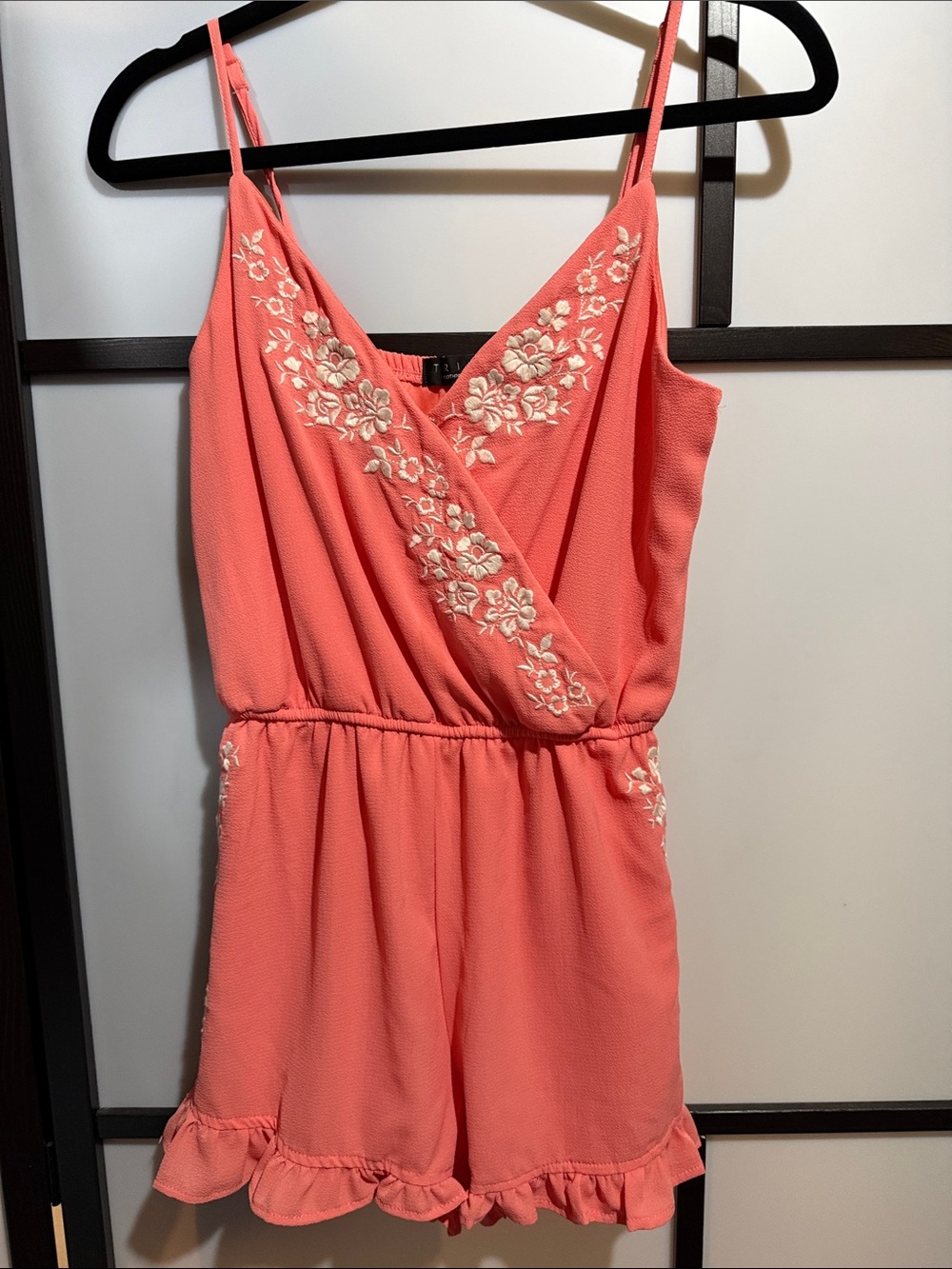 Trixxi Coral Pink Embroidered Romper
